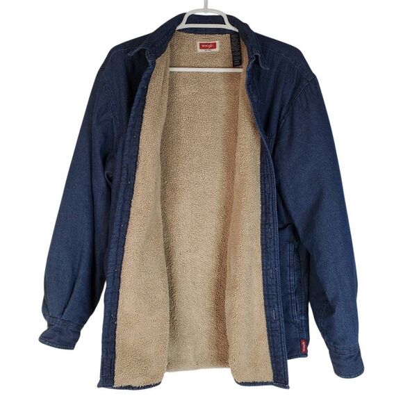 Wrangler Sherpa Lined Denim Shirt Jacket Shacket M Medium Blue - Picture 14 of 14